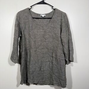 Pure Jill Linen Blend Tunic Top Petite Size S 3/4 Sleeve Gray Green‎